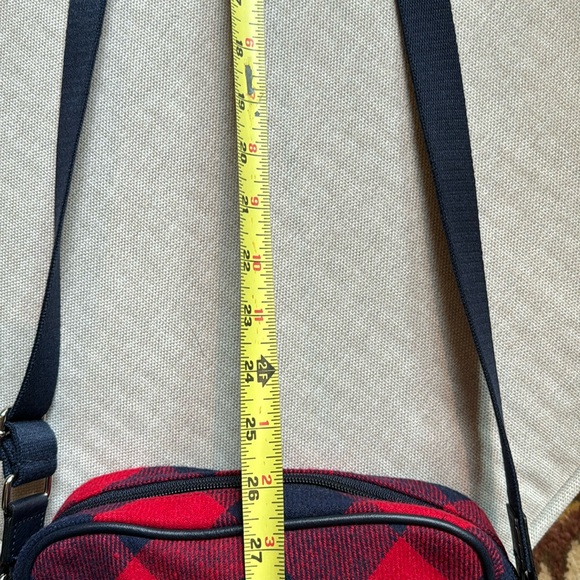 Lands End Crossbody-Red/Navy Plaid Flannel Exterior-Navy Trim-Cloth Strap- - Picture 3 of 16